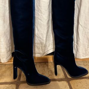 Tamara Mellon Eclipse Knee High Boot 100 Blue Velvet Sapphire Color EU 37.5